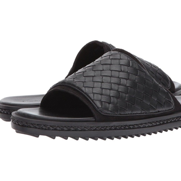 black woven slides